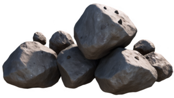 Asteroids swarm of boulders or stone meteorite isolated on transparent background, flying rock in the space. png