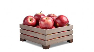 red apples in wooden box on transparent background png