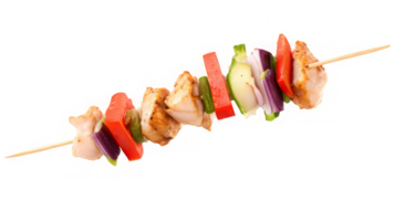 set of skewers, including chicken and vegetable, isolated on transparent background png