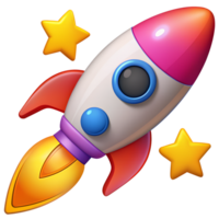 Colorful cartoon rocket with stars, representing space travel, adventure, and exploration. Perfect for tech, science, and children's themes. png