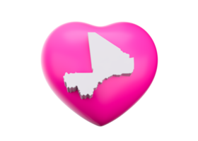 3d Pink Heart With 3d White Map Of Mali, 3d illustration png