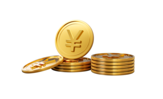 3d Stack Of Golden Japanese Yen Coins Shiny Rounded Coins Stack 3d Illustration png