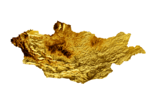 Mongolia Map Golden metal Color Height map 3d illustration png