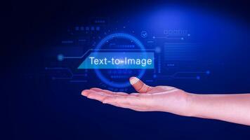 Ai tech Text to image, virtual graphic with AI, Artificial Intelligence, using command prompt for generates something, Futuristic technology transformation. photo