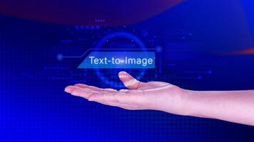 Ai tech Text to image, virtual graphic with AI, Artificial Intelligence, using command prompt for generates something, Futuristic technology transformation. photo