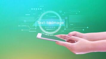 Ai tech Text to image, virtual graphic with AI, Artificial Intelligence, using command prompt for generates something, Futuristic technology transformation. photo