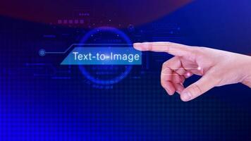 Ai tech Text to image, virtual graphic with AI, Artificial Intelligence, using command prompt for generates something, Futuristic technology transformation. photo