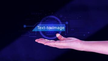 Ai tech Text to image, virtual graphic with AI, Artificial Intelligence, using command prompt for generates something, Futuristic technology transformation. photo