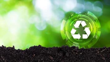 Reduce, reuse, recycle symbol on nature background, Ecological concept, Ecology, Recycle and Zero waste symbol in the untouched jungle for Sustainable environment. photo