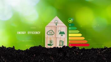 Energy efficiency concept, energy efficiency rating for energy efficient house building rate label audit, Renewable energy concept. for background. photo