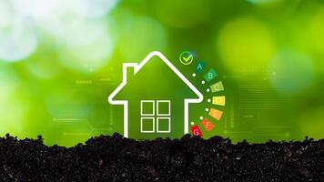Energy efficiency concept, energy efficiency rating for energy efficient house building rate label audit, Renewable energy concept. for background. photo