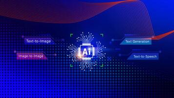 Ai tech, Artificial Intelligence to generate content, Text to image, speech, smart AI, using command prompt for generates something, Futuristic technology transformation. photo