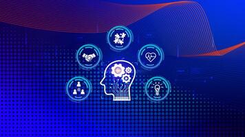 Power soft skills, multi skills responsibility HR human resources concept, personal attribute development, Digital Personality, problem solving, adaptability, collaboration, leadership, creativity. photo