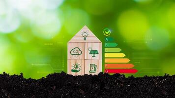 Energy efficiency concept, energy efficiency rating for energy efficient house building rate label audit, Renewable energy concept. for background. photo