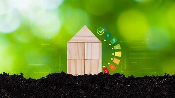 Energy efficiency concept, energy efficiency rating for energy efficient house building rate label audit, Renewable energy concept. for background. photo