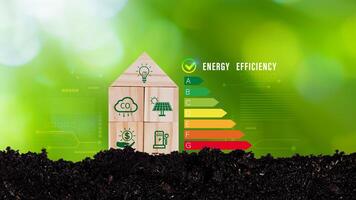 Energy efficiency concept, energy efficiency rating for energy efficient house building rate label audit, Renewable energy concept. for background. photo