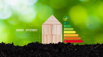Energy efficiency concept, energy efficiency rating for energy efficient house building rate label audit, Renewable energy concept. for background. photo