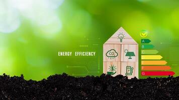 Energy efficiency concept, energy efficiency rating for energy efficient house building rate label audit, Renewable energy concept. for background. photo