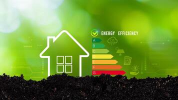 Energy efficiency concept, energy efficiency rating for energy efficient house building rate label audit, Renewable energy concept. for background. photo