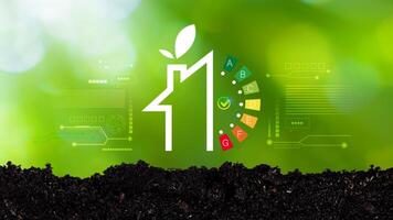Energy efficiency concept, energy efficiency rating for energy efficient house building rate label audit, Renewable energy concept. for background. photo