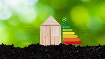 Energy efficiency concept, energy efficiency rating for energy efficient house building rate label audit, Renewable energy concept. for background. photo