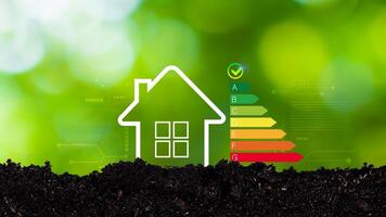 Energy efficiency concept, energy efficiency rating for energy efficient house building rate label audit, Renewable energy concept. for background. photo