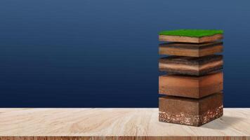 Isometric Soil Layers diagram, Cross section of green grass and underground soil layers beneath, stratum of organic, minerals, sand, clay, Isometric soil layers for background. photo