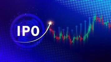 IPO, Initial public offering concept, virtual IPO word with stock graph for boosting the growth by IPO process for background. photo