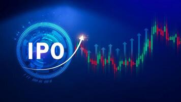 IPO, Initial public offering concept, virtual IPO word with stock graph for boosting the growth by IPO process for background. photo