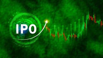 IPO, Initial public offering concept, virtual IPO word with stock graph for boosting the growth by IPO process for background. photo