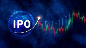 IPO, Initial public offering concept, virtual IPO word with stock graph for boosting the growth by IPO process for background. photo