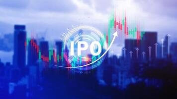 IPO, Initial public offering concept, virtual IPO word with stock graph for boosting the growth by IPO process for background. photo