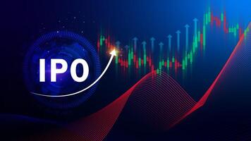 IPO, Initial public offering concept, virtual IPO word with stock graph for boosting the growth by IPO process for background. photo