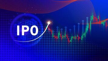 IPO, Initial public offering concept, virtual IPO word with stock graph for boosting the growth by IPO process for background. photo