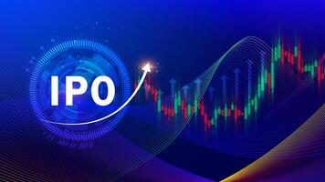 IPO, Initial public offering concept, virtual IPO word with stock graph for boosting the growth by IPO process for background. photo