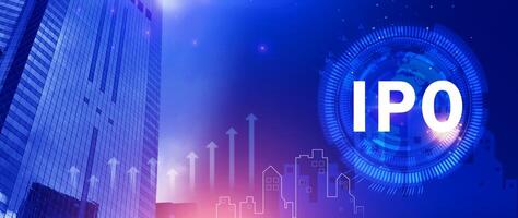 IPO, Initial public offering concept, virtual IPO word with stock graph for boosting the growth by IPO process for background. photo