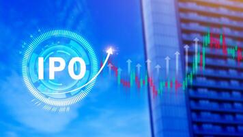 IPO, Initial public offering concept, virtual IPO word with stock graph for boosting the growth by IPO process for background. photo