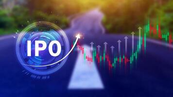 IPO, Initial public offering concept, virtual IPO word with stock graph for boosting the growth by IPO process for background. photo