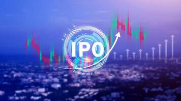 IPO, Initial public offering concept, virtual IPO word with stock graph for boosting the growth by IPO process for background. photo