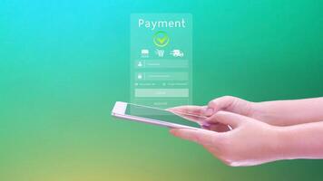 Using smartphone to online payment, banking and online shopping, financial transaction, Digital online payment concept, payment transfer. photo