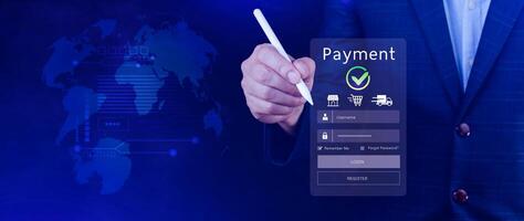 Digital online payment concept, Business with online payment and shopping online payment, banking, Online Money Transfer Confirmed, Concept online banking, payment transfer. photo