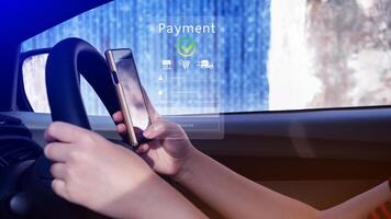 Using smartphone to online payment, banking and online shopping, financial transaction, Digital online payment concept, payment transfer. photo