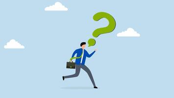 Asking business question to find answer, 4k animation of businessman speak out loud with speech bubble question mark symbol. video