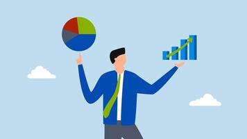 Market analysis, 4k animation of smart businessman presents virtual analytical chart and graph with two hands. video