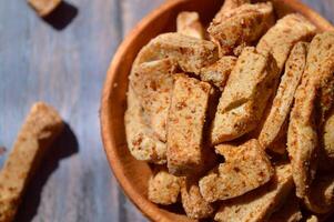 Basreng Bakso Goreng or Fried Meatballs is a snack usually made from fish balls which are sliced and then fried. Basreng is made in various flavors original, spicy and other flavors. photo