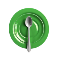 Green Plate with a Spoon on Transparent Background AI-Generative png