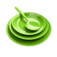 Green Plates and Spoon on Transparent Background AI-Generative png