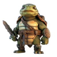 Cartoon Turtle with Sword and Armor on Transparent Background AI-Generative png