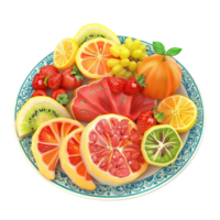 Plate of Fruit on Transparent Background AI-Generative png