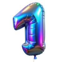 Holographic foil balloon shaped as the number 0-9. Iridescent colors on a shiny surface, perfect for celebrations, birthdays, and events. Isolated on transparent background png